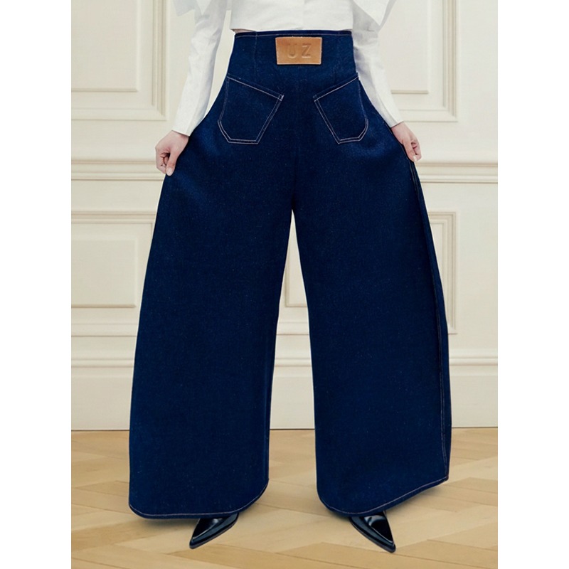 Leather Work Jeans - Tinaa Vintage Niebieskie Damskie Jeansy 2026