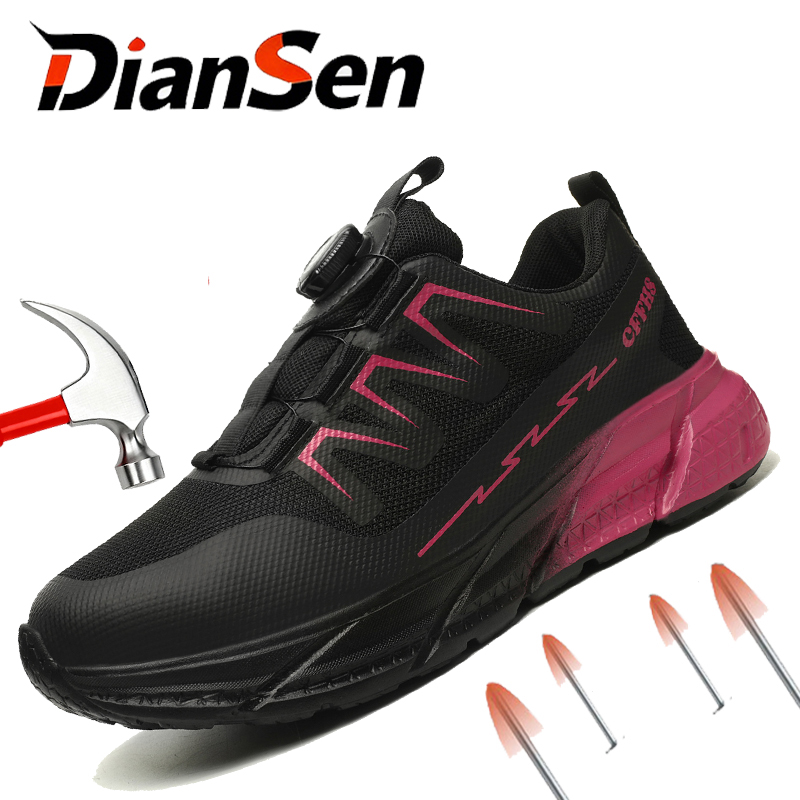 Leather Work Fabric - Lekkie damskie buty robocze z przyciskiem